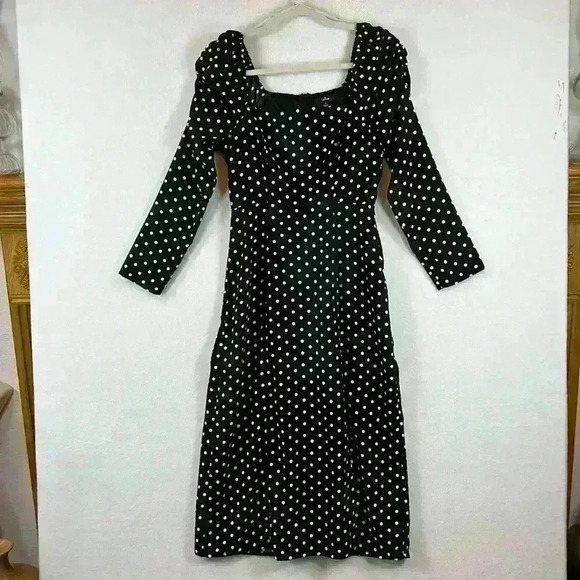 Lulu's Charmed and Classy Dress Women's Small Black and White Polka Dot Midi - Picture 1 of 8